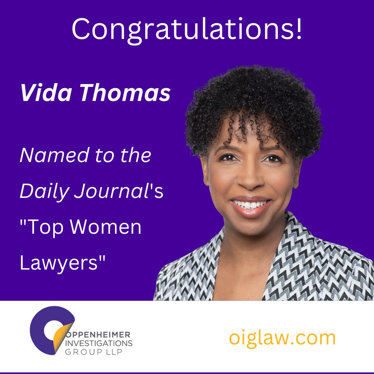 Vida Thomas selected for the Daily Journal's 2024 Top Women Lawyers list